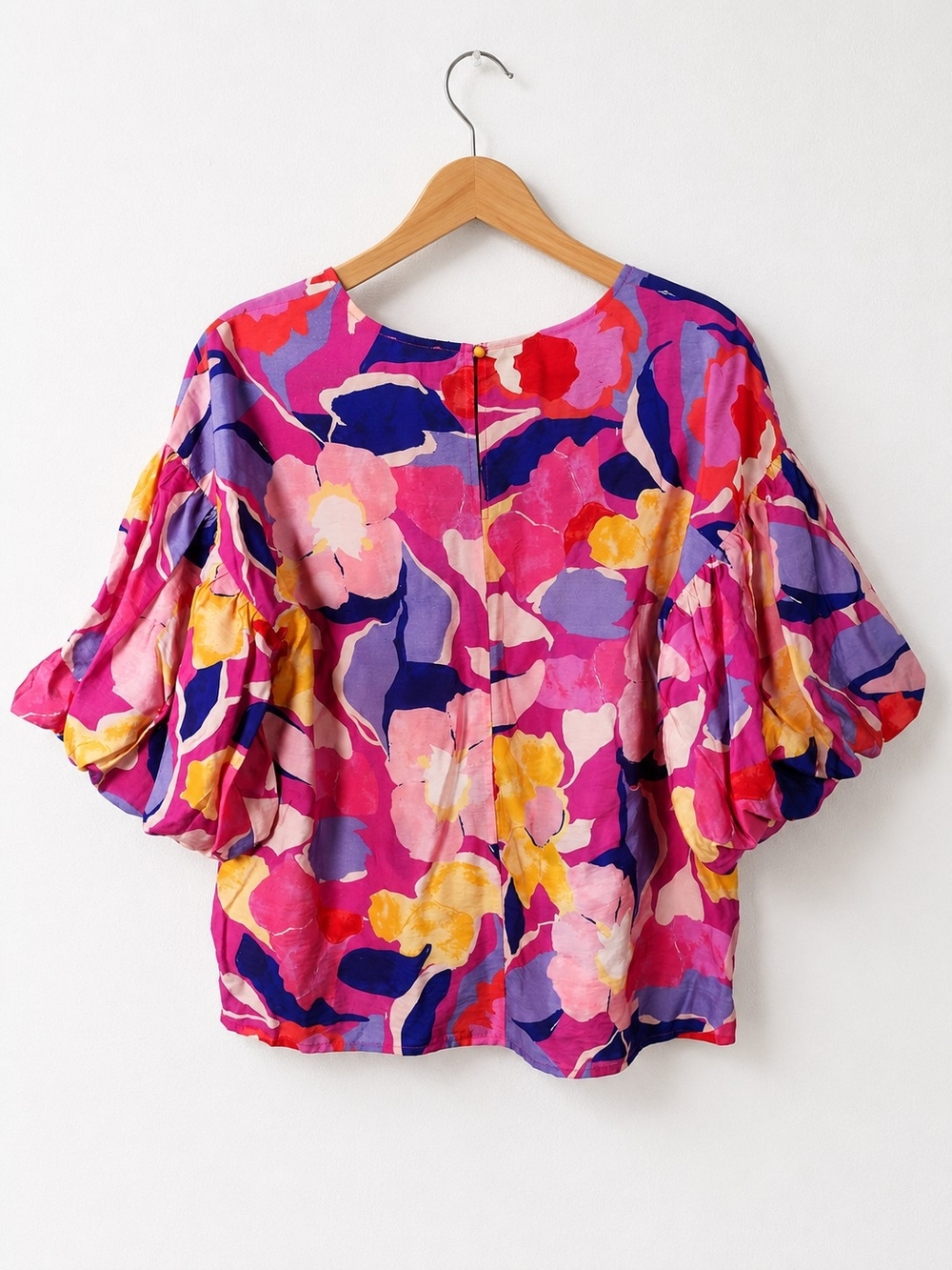 TCEC Fuchsia Pink Floral Flutter-Sleeve Blouse - Picture 3 of 7